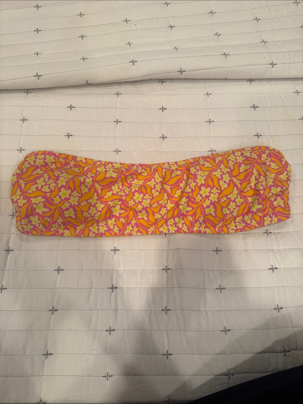 Kendall & Kylie Pink and Yellow Floral Bandeau Bikini Top